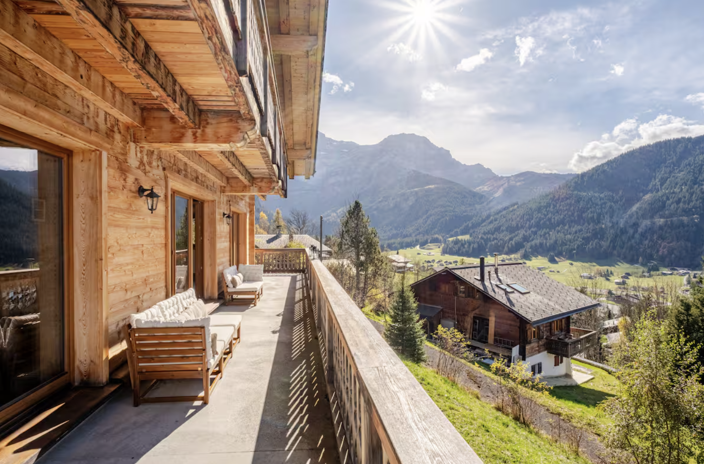 Glacier and Alpine valley view from the chalet
