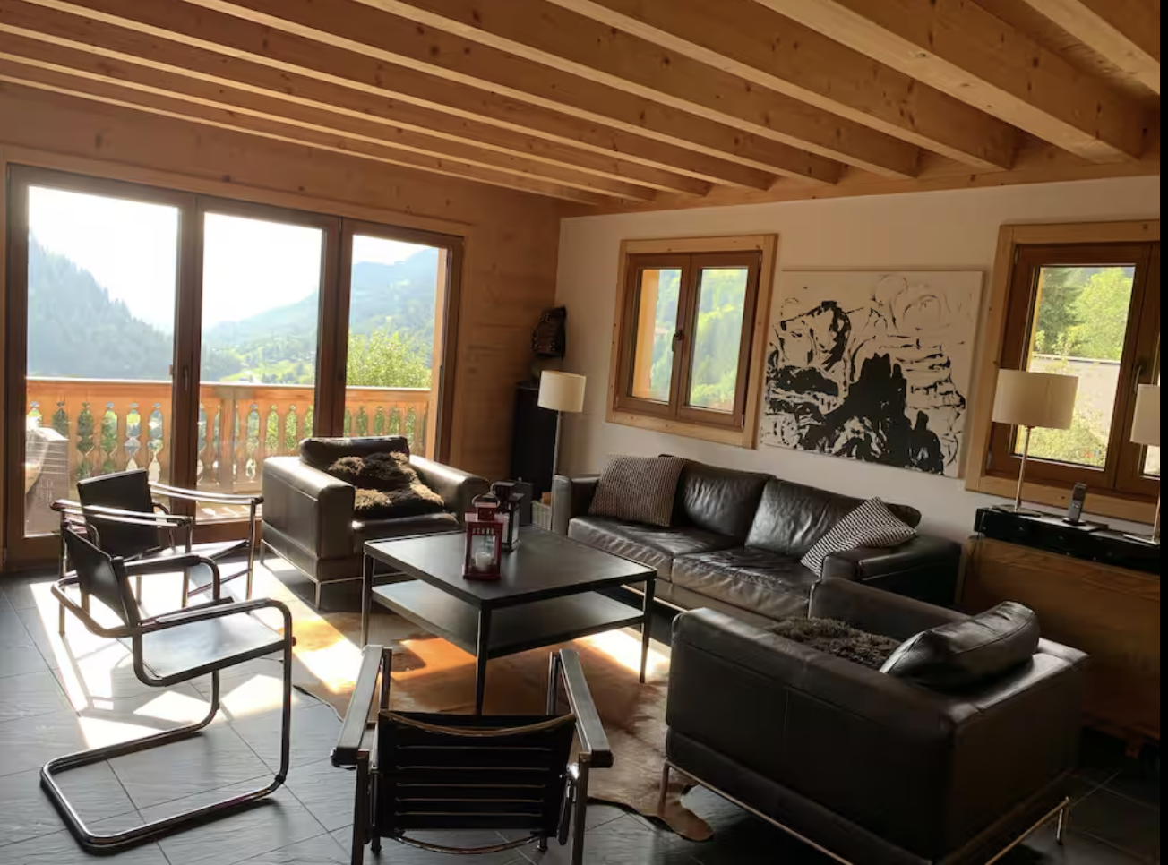 Warm living room in the four-bedroom chalet